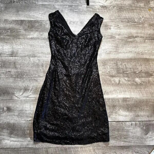Christina Wu Sequin Mini Black Sheath V Neck Cocktail / Formal Dress Size 10